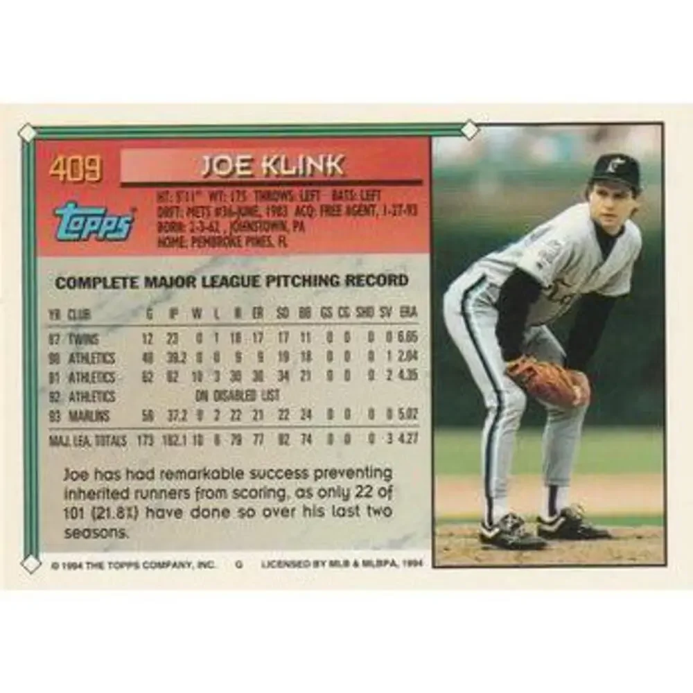 1994 Topps Joe Klink # 409 Florida Marlins